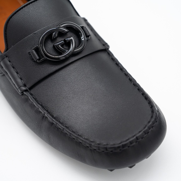 size 13G 13.5 US Gucci GG Leather Moccasin Driver Black Loafers main image 8